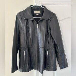 Michael Kors Black Leather Zip-Front Jacket